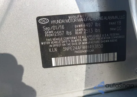 2017 Hyundai Sonata Se from USA, damaged, VIN 5NPE24AF9HH493850